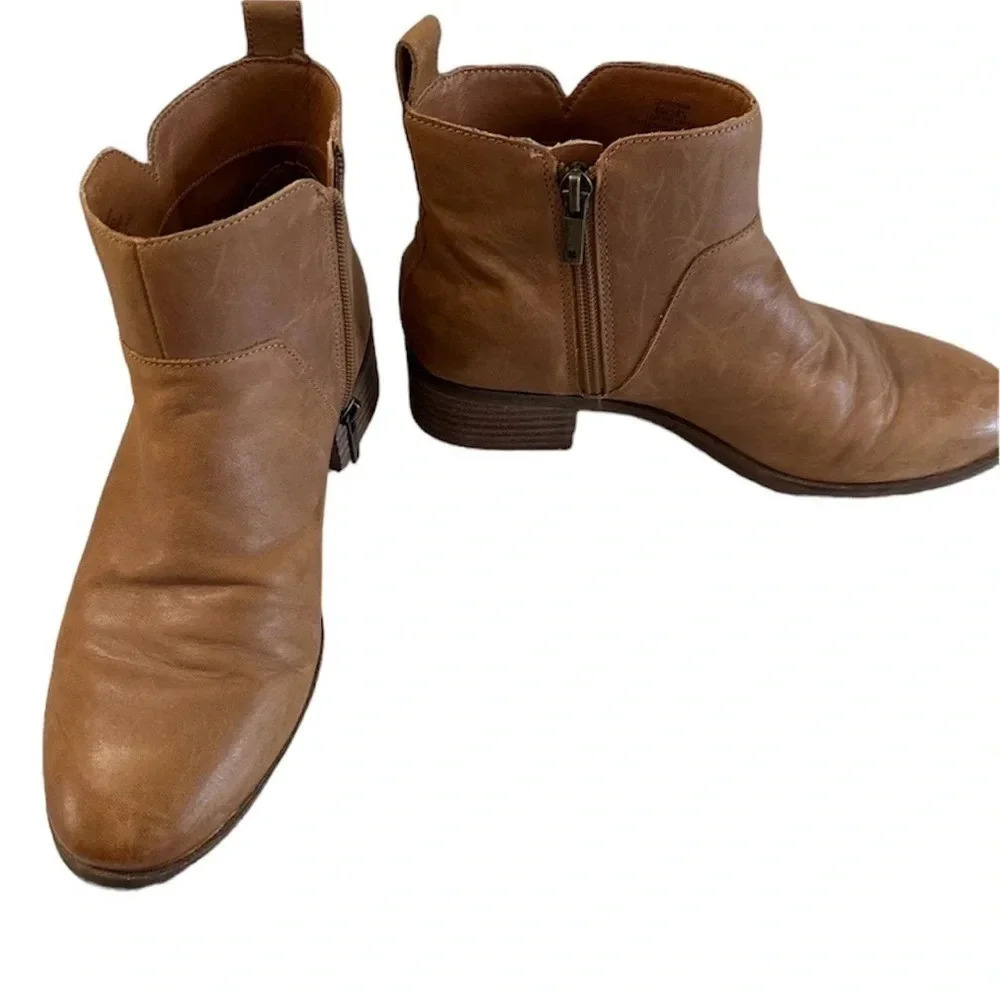 Lucky Brand LP-Prenma Topanga Tan Women's Leather Ankle Zip Up Booties Sz 8M GUC